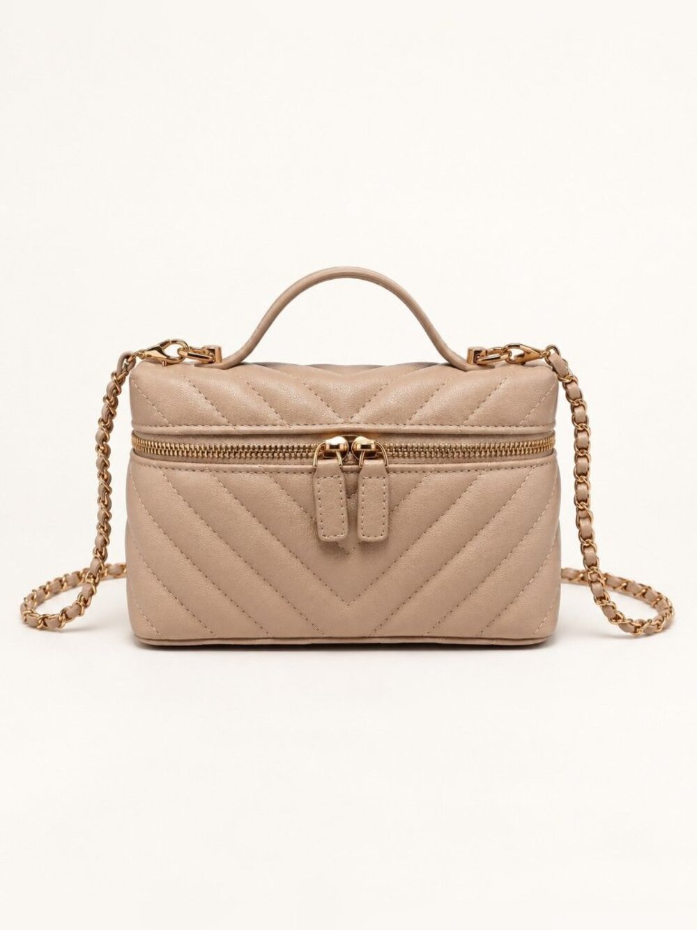 Beige Sella Chevron Quilted Crossbody NWT Vegan Leather Gold Chain Top Handle